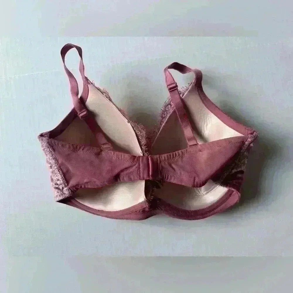 Victoria's Secret Women’s Plunge Dusty Rose Gold‎ Metallic Pink Bra Size 34 DD
